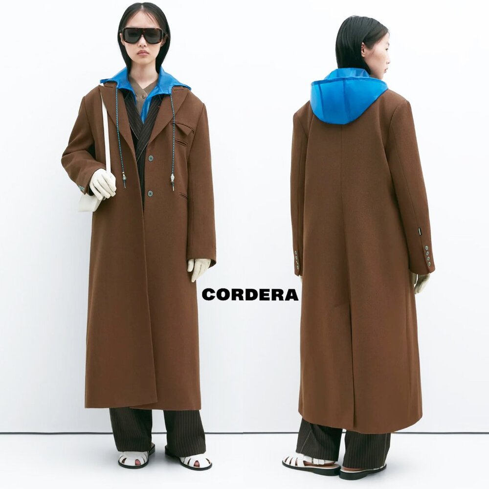 NWT CORDERA wool Long coat in Root OS